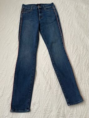 MOTHER Dark Blue Skinny Jeans with Pink Side Stripe